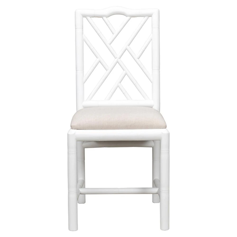 Grace French Country Beige Upholstered Linen White Oak Dining Side Chair | Kathy Kuo Home