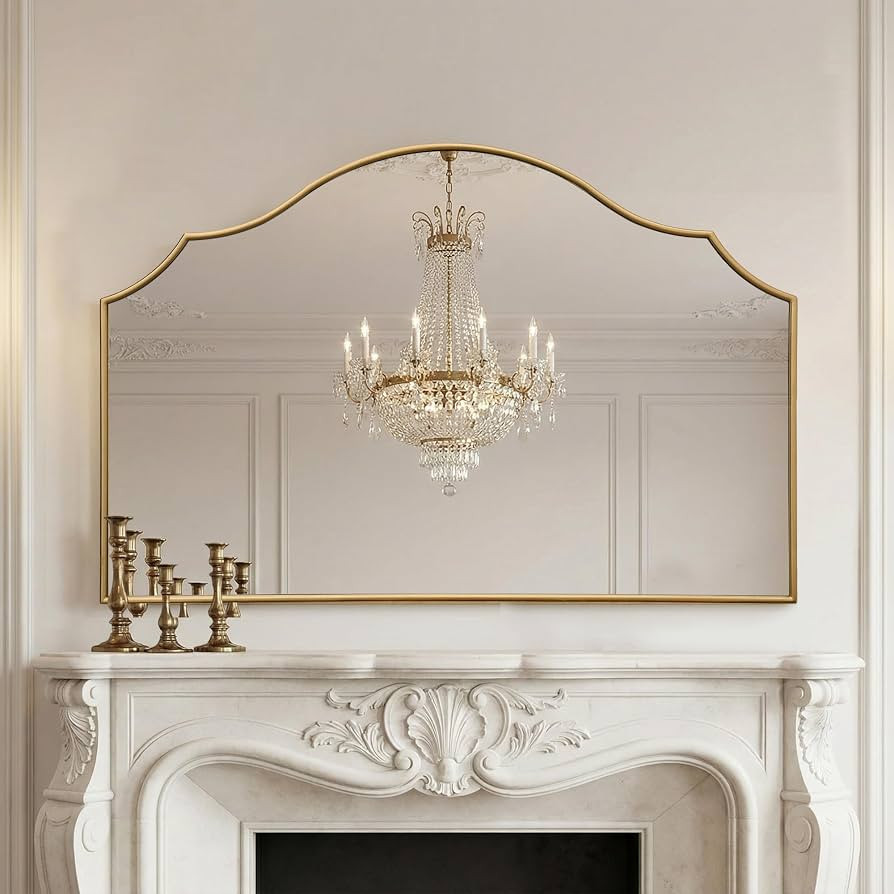 Besdomus Large Scalloped Gold Mirror: 47"x31" Modern Minimalist Wood Frame Wall Mirror - Decorati... | Amazon (US)