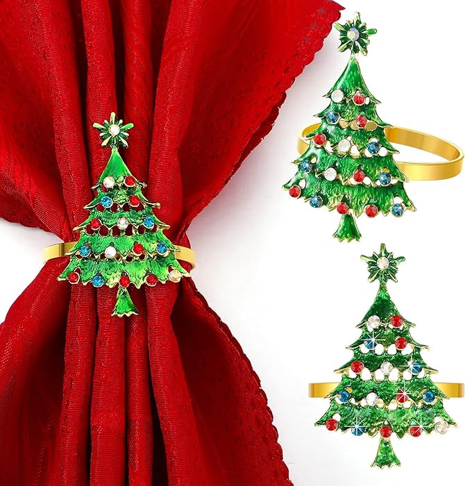 Outus Christmas Napkin Rings Set of 12 Christmas Tree Napkin Holder Rings Holiday Table Settings ... | Amazon (US)