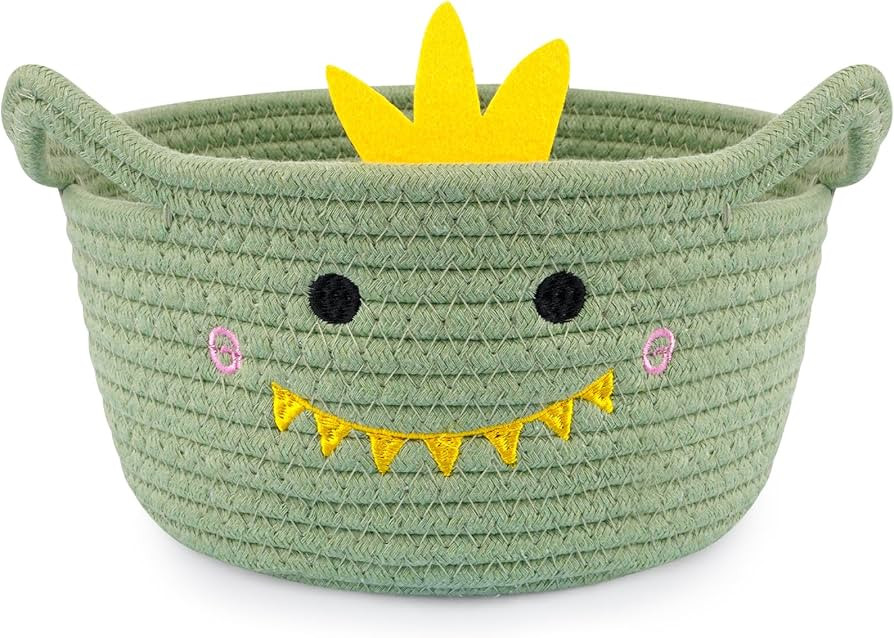 Small Storage Basket for Nursery, Cute Dinosaur Round Woven Rope Cotton Storage, Dino Animal Gift... | Amazon (US)