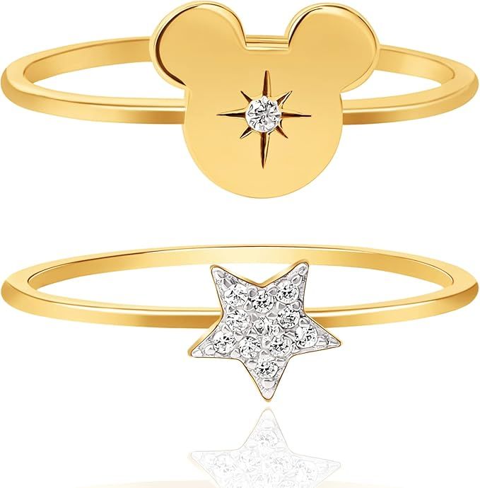 Disney Womens Stackable Ring Set Size 7-18K Gold-Plated Sterling Sliver Rings Mickey Mouse Ring -... | Amazon (US)