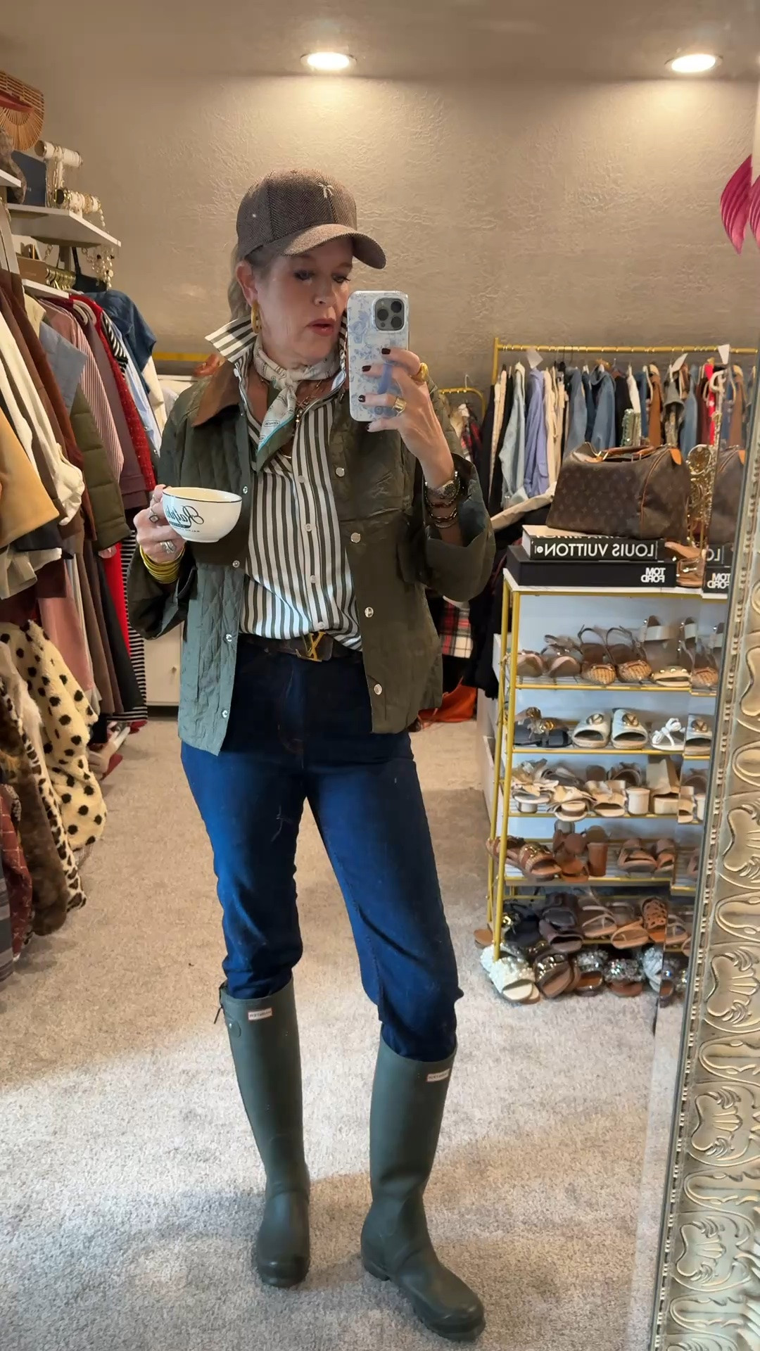 Outfit of the day…

The Ralph Lauren country estate vibe at an affordable price…

Quilted barn jacket .. so cute
And affordable tts 

No iron striped button up tts 

Spanx dark wash skinnies perfect for boots wearing a med 

Save 15% off with code Deardarcyxspanx 

Hunter boots tts 

Vintage Coach scarf. Linked a similar affordable vibe 

Horse bite necklace 

Lv belt 

Tweed baseball cap 

Ralph lauren coffee cup

Hoops and ring Julie Vos

Hold all weather bracelets Budha girl

#LTKdayinmylife #LTKootd #LTKOver40
