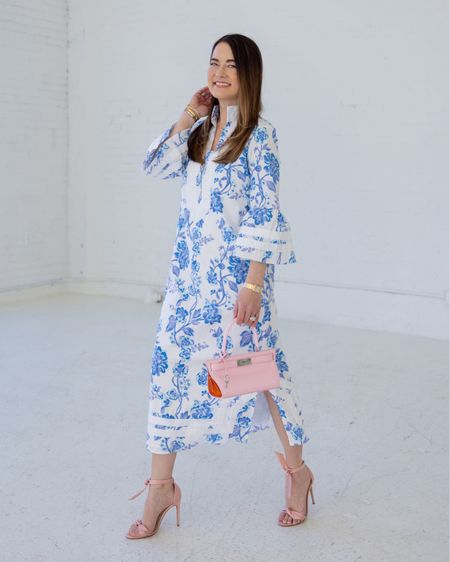 My most worn caftan of the year: the Style Charade x Sail to Sable Kit Caftan in blue floral watercolor print paired with a Tory Burch Lee Radziwill pink bag and pink satin Alexandre Birman sandals. Perfect for summer travels and weddings!

#LTKstyletip #LTKitbag #LTKshoecrush