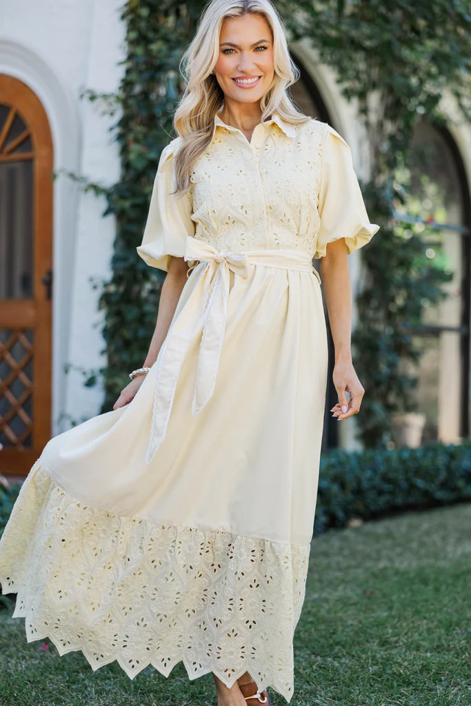 Chic Vision Yellow Striped Midi Dress | The Mint Julep Boutique