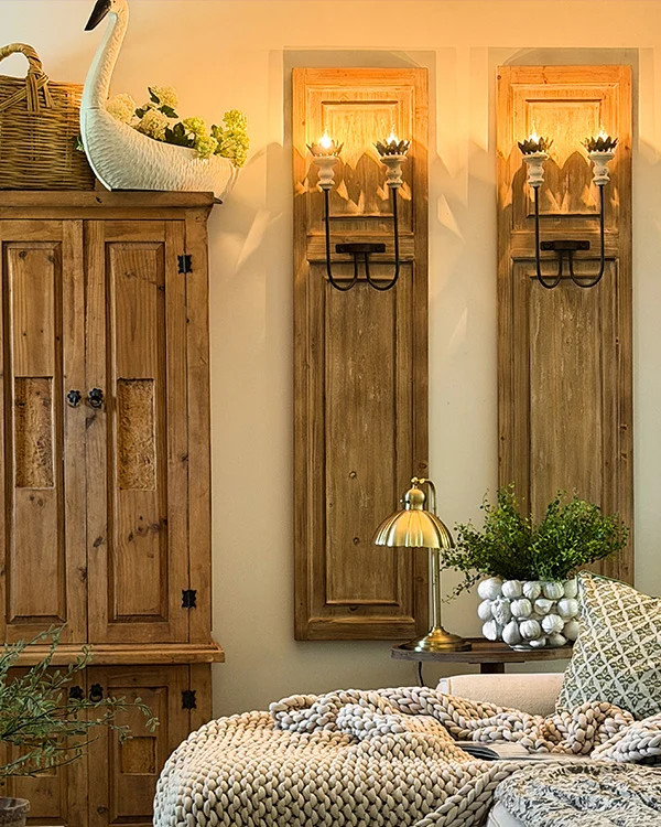 Grand Architectural Wood Panel Candle Sconces, Set of 2 | Decor Steals