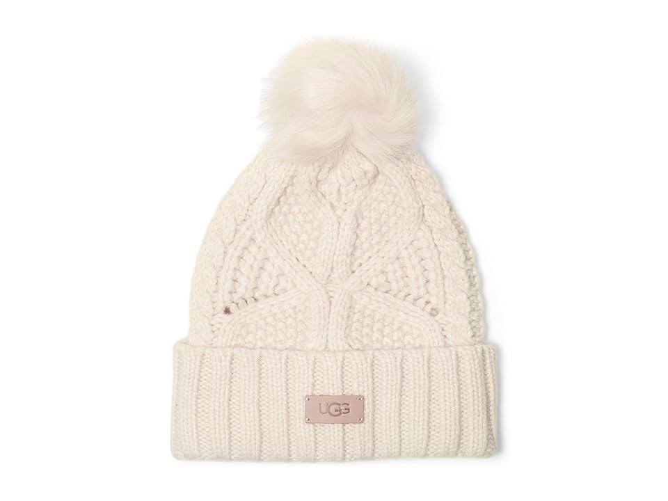UGG Cable Beanie With Pom Cold Weather Women's Hats Cream, Acrylic/Nylon/Wool | Zappos