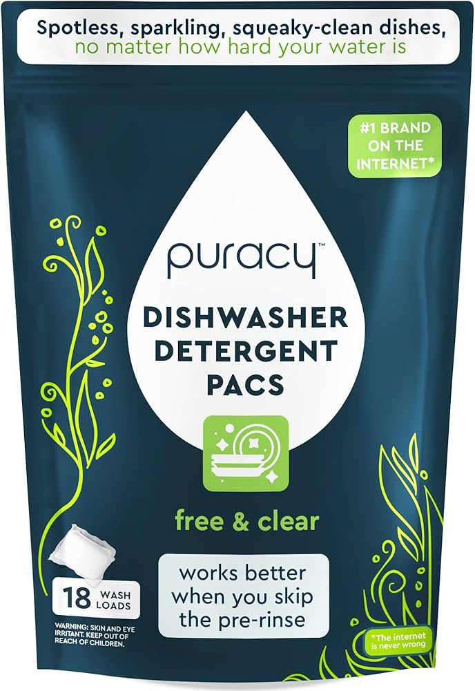 Puracy Dishwasher Pods, 18 Count, Natural Dishwasher Detergent, Free & Clear Enzyme-Powered Autom... | Amazon (US)