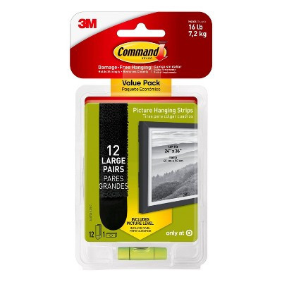 Command 12 Sets of Strips Large Sized Picture Hanging Strips Black: Heavy Duty Adhesive, Plastic, 3.649" Length, 0.751" Width | Target
