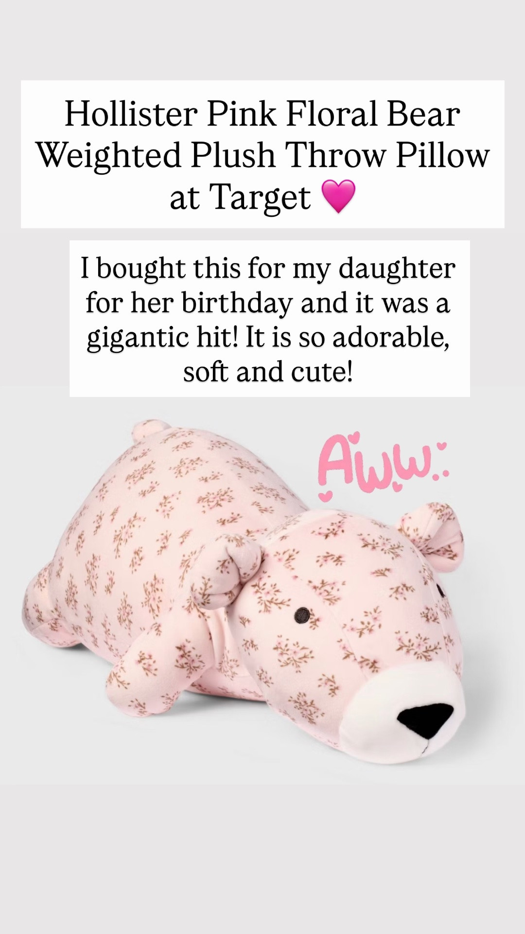 Hollister Pink Floral Bear Weighted Plush Throw Pillow

#LTKKids
