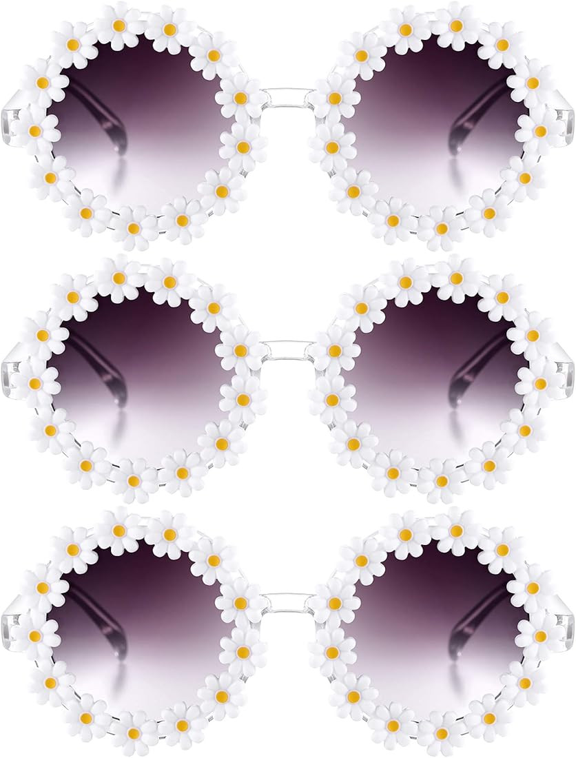 Frienda 3 Packs Retro Daisy Sunglasses for Women Flower Round Disco Sunglasses Novel Floral Glass... | Amazon (US)