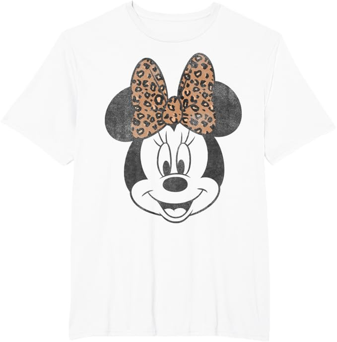 Disney Minnie Mouse Distressed Vintage Leopard Bow Portrait T-Shirt | Amazon (US)