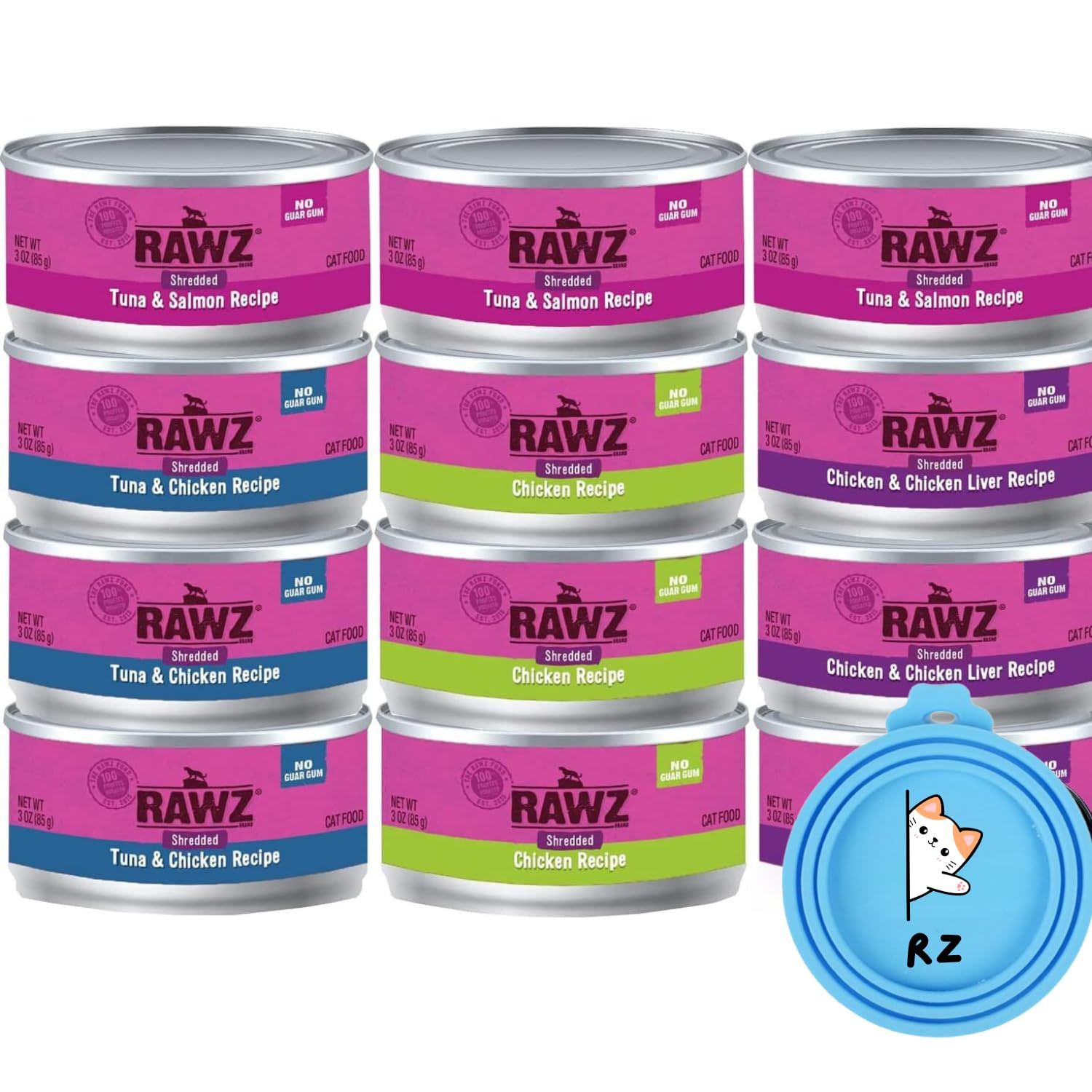 Rawz Natural Premium Canned Cat Wet Food Shredded -12 Pack Cans Variety Pack -4 Flavors with Yow ... | Amazon (US)
