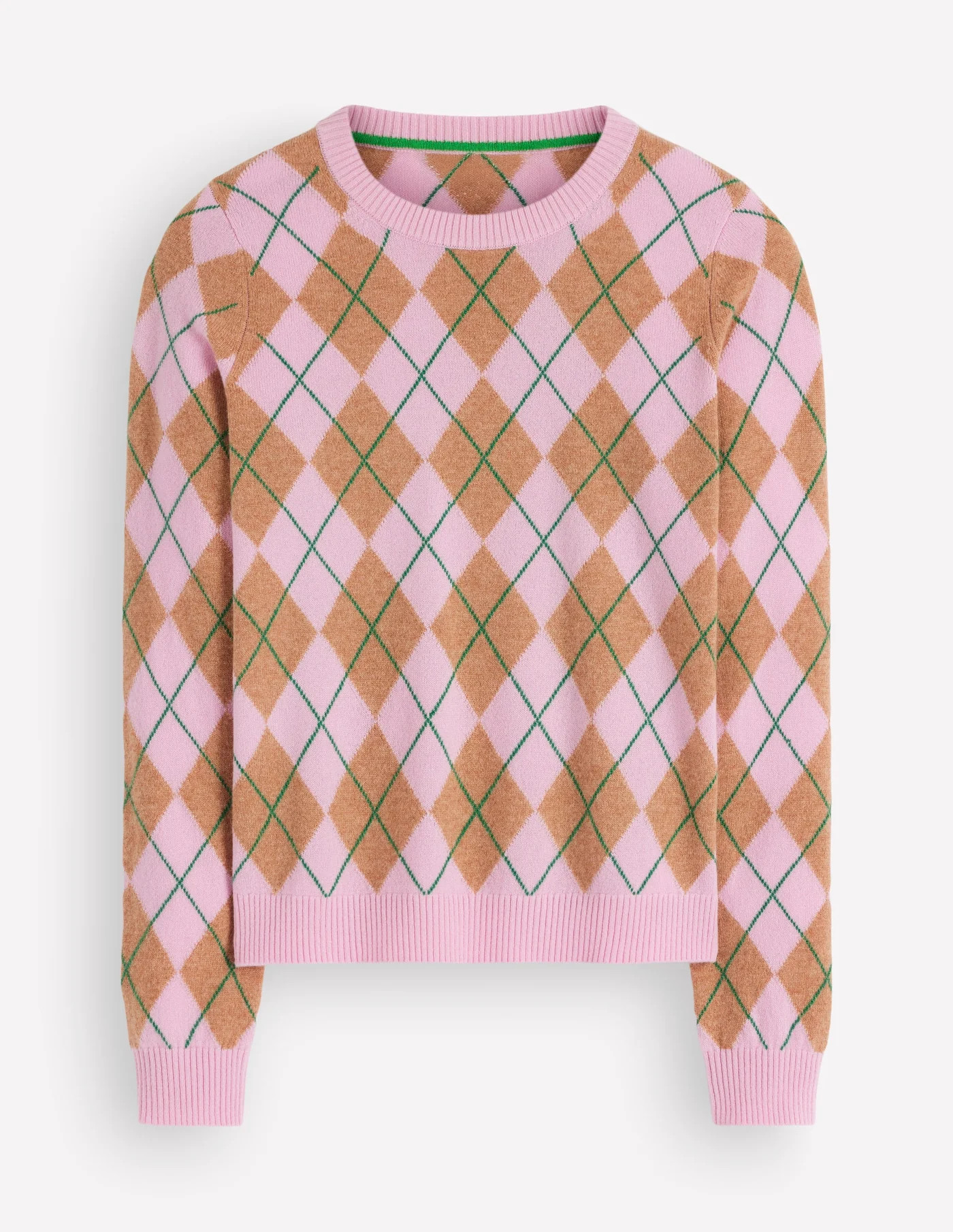 Elsie Cashmere Crew Sweater-Pink Heather, Argyle | Boden (US)