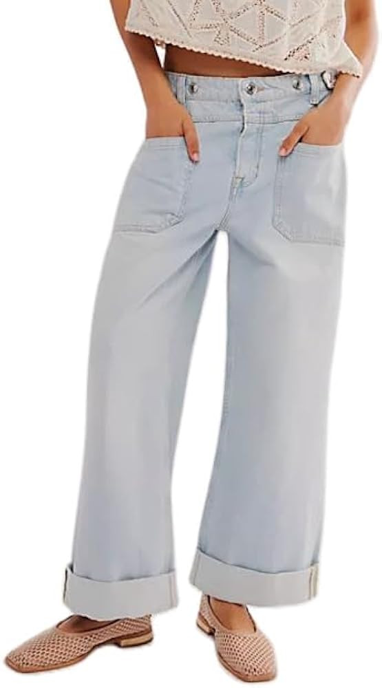 Vintage Baggy Barrel Jeans Mid Rise Wide Leg Boyfriend Horseshoe Jeans for Women Loose Fit Y2k Cu... | Amazon (US)