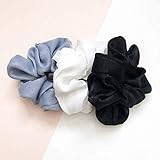 The Slk Shop Scrunchie for Hair, Satin Scrunchies, Set of 3 (Black, White and slate blue) | Amazon (US)