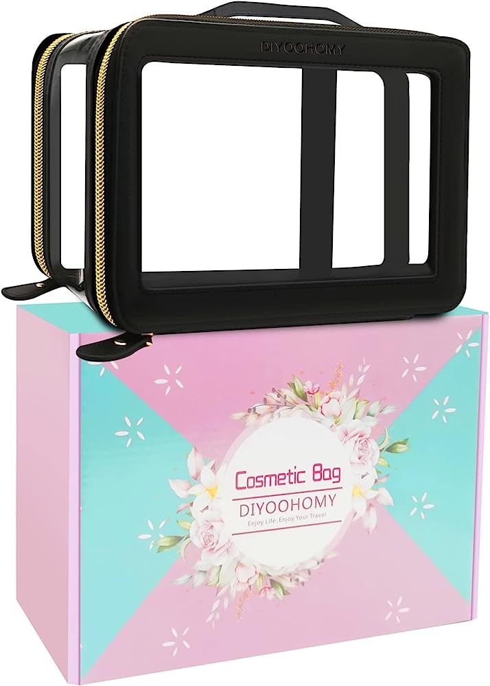 Clear Makeup Bags With Zipper Black Clear Cosmetic Small Make Up Case Compartments Brush Travel L... | Amazon (US)