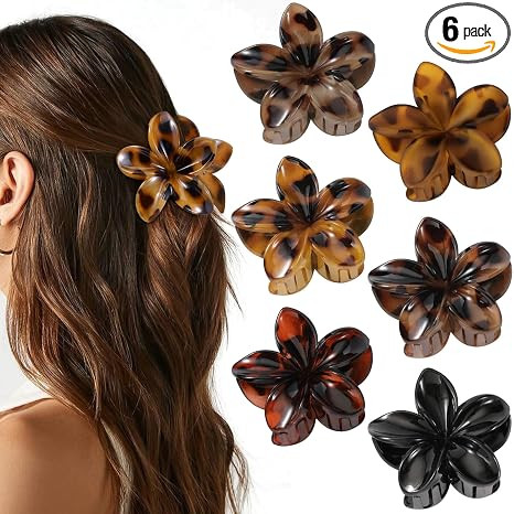 6 PCS Flower Hair Clips for Women, Cute Floral Hawaiian Flower Claw Clips | Strong Hold Non-slip ... | Amazon (US)