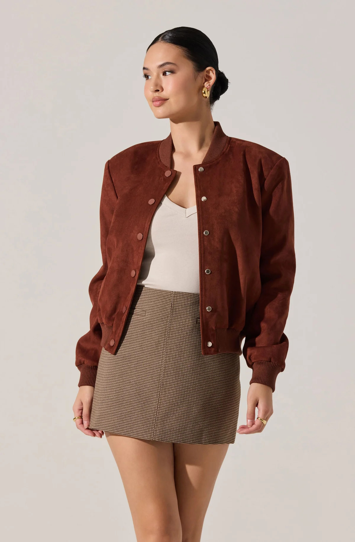 Olenna Faux Suede Bomber Jacket - Rust brown / XS | ASTR The Label (US)