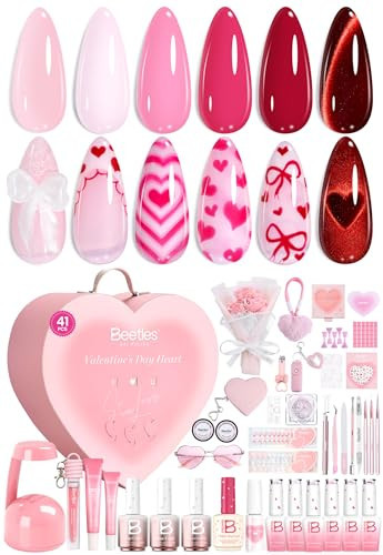 Beetles So In Love Collection – Forever In Love Valentine Gel Nail Polish Kit with UV Light, Pink Gel Polish with Base Top Coat Nail Tips Mini Rose Bouquet, Valentine's Day Gifts for Wife Girlfriend | Amazon (US)