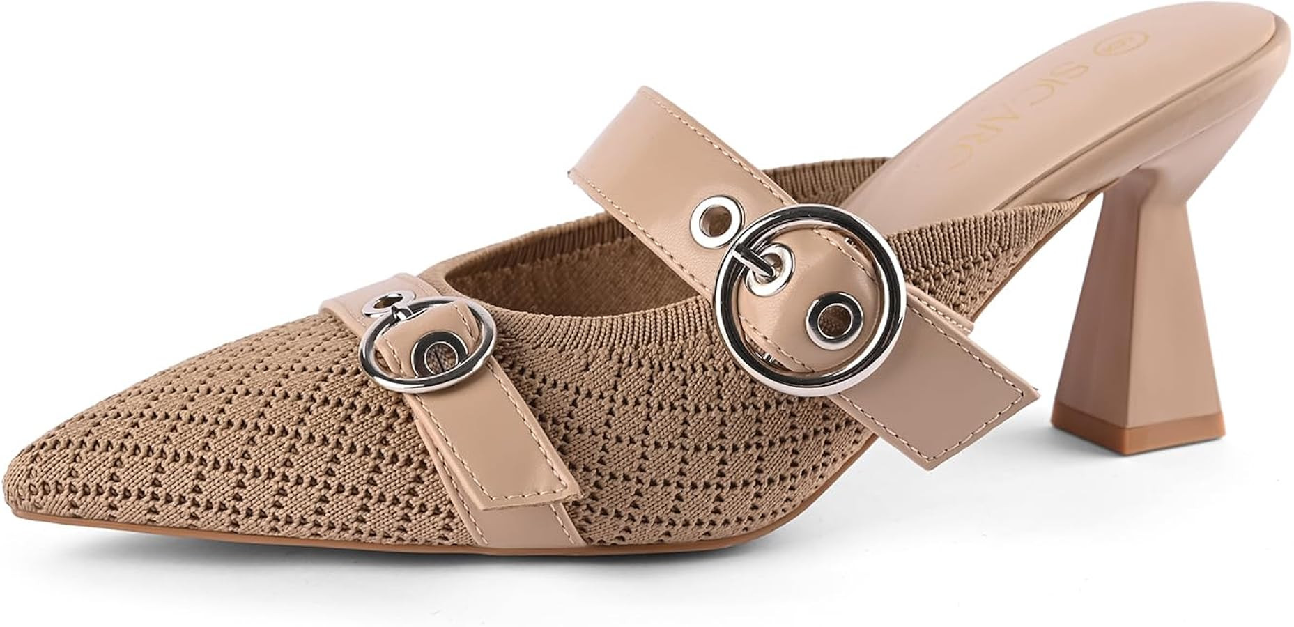 Kitten Heels Pumps for Women Closed Pointed Toe Knit Heeled Sandals Two Buckle Strap Slip-on Mule... | Amazon (US)