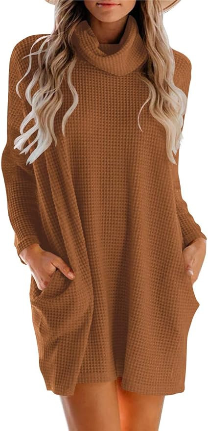 Calbetty Women's Turtleneck Long Sleeve Sweater Dress Casual Loose Oversized Knit Pullover Sweate... | Amazon (US)