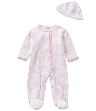 Little Me Baby Girls Damask-Print Footie Coverall Hat Set - Newborn | Dillard's