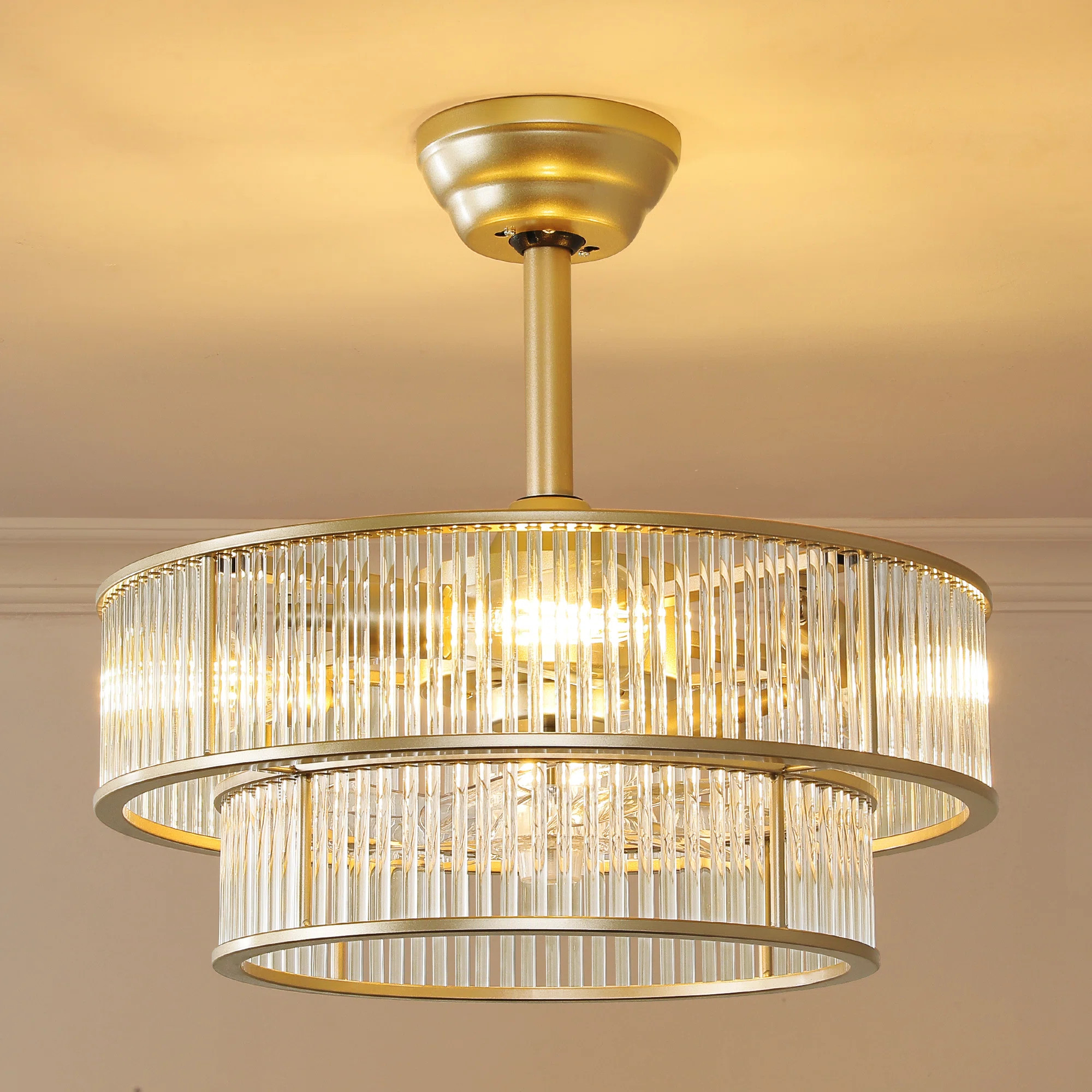 20'' Crystal Caged Mid Century Chandelier Ceiling Fan with Light Kit and Remote Control Included | Wayfair North America