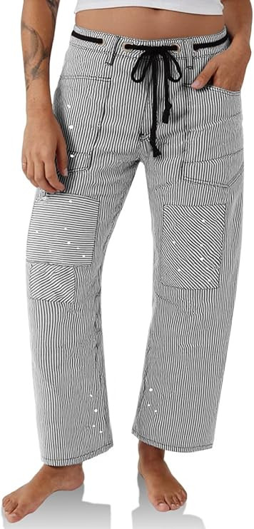 PLNOTME Womens Baggy Barrel Horseshoe Jeans Wide Leg Patchwork Low Rise Denim Pants with Pockets | Amazon (US)