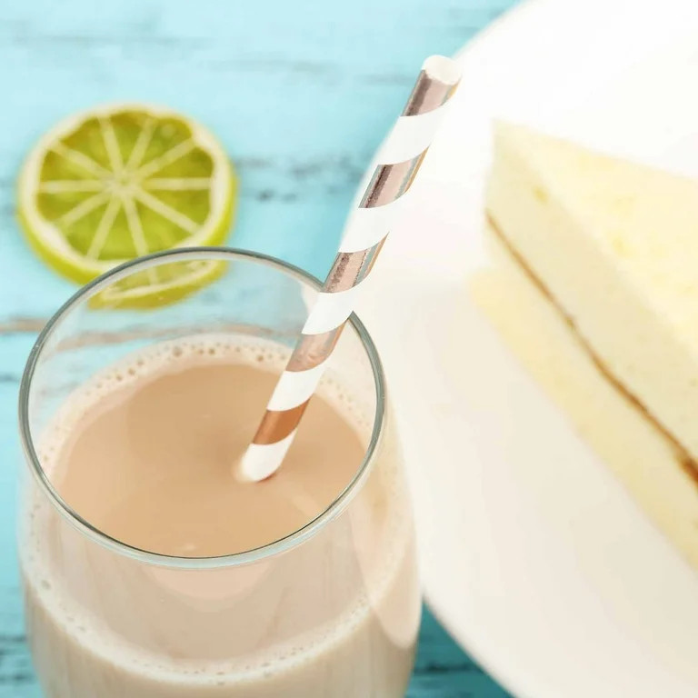 Efavormart 125 Pcs Candy Striped Paper Straws Rose Gold Foil Swirl Straws For Wedding Birthday Pa... | Walmart (US)