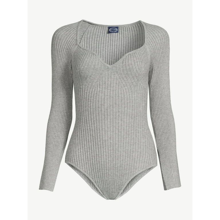 Scoop Women's Ribbed Bodysuit with Long Sleeves | Walmart (US)