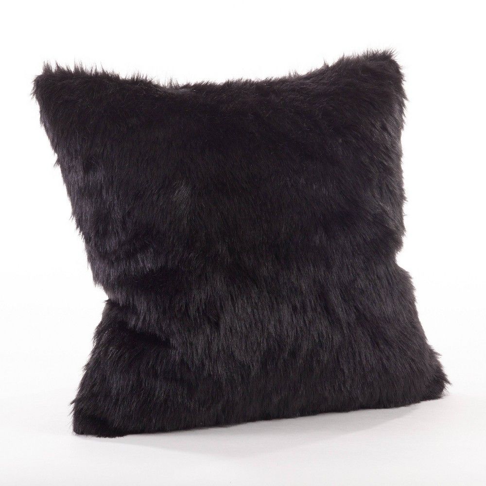 20""x20"" Down Filled Faux Fur Throw Pillow Black - Saro Lifestyle | Target
