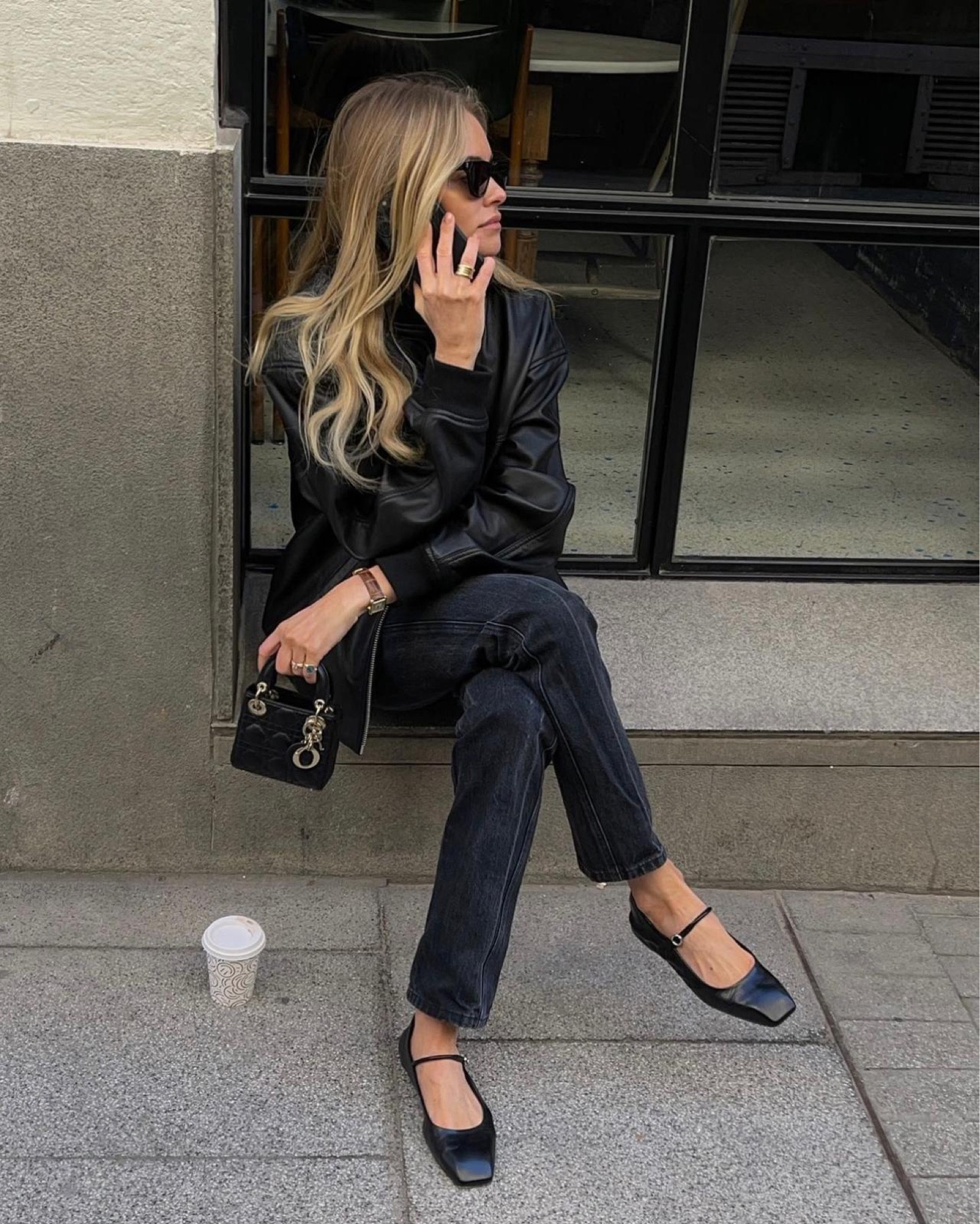 Lady Dior mini, Aeyde Mary Jane’s, slim straight dark wash jeans, leather bomber jacket, winter outfit idea, city outfit, monochrome

#LTKShoeCrush #LTKSeasonal #LTKItBag