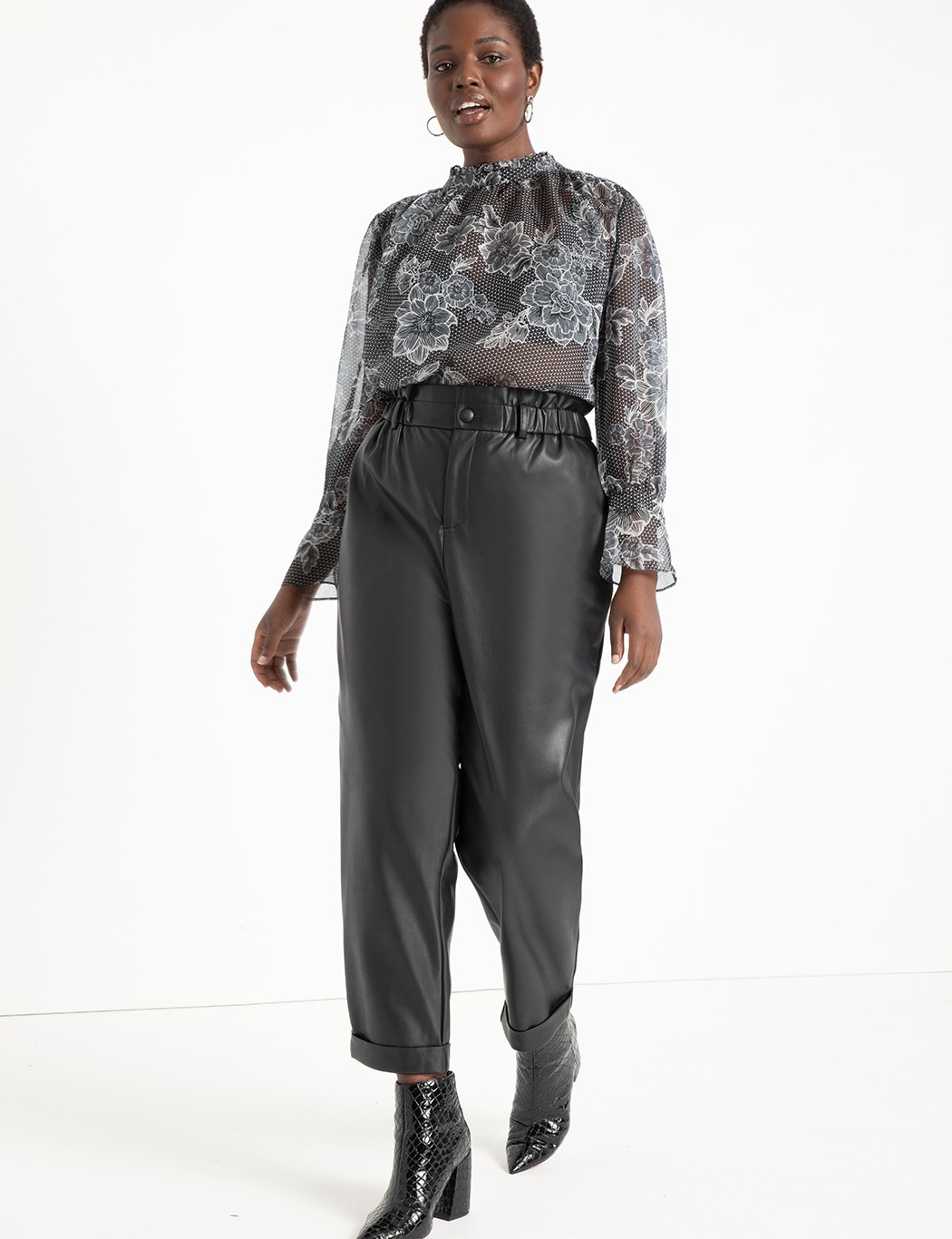 Ruffle Waist Vegan Faux Leather Pant | Eloquii