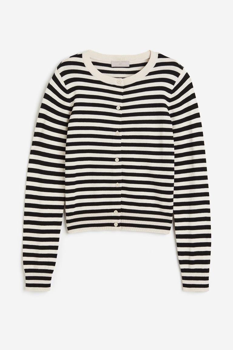 Fine-knit Cardigan - Black/Striped - Ladies | H&M US | H&M (US + CA)