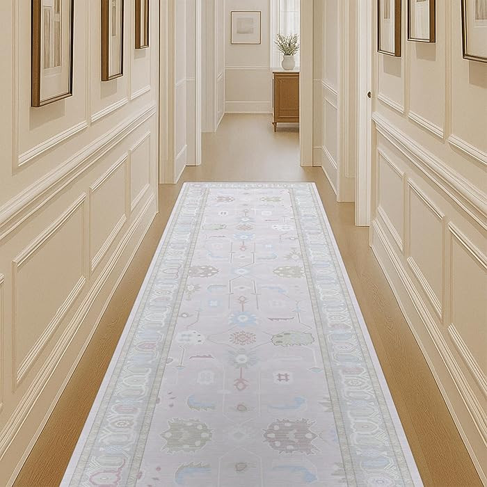 Fame Living Pink Oushak Runner Rug, Modern Runners, Vintage, Turkish, Eclectic, Floral, Pastel, W... | Amazon (US)