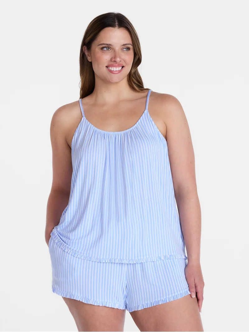 Joyspun Women\u2019s Modal-Blend Ruffle Trim Cami and Shorts Sleepwear Set, 2-Piece, Sizes XS-3X | Walmart (US)