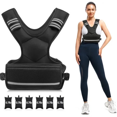 Behome Adjustable Weighted Vest, 7-11lb Vest with 6 Ironsand Weights, Large Pocket & Reflective Strip, for Men Women, Running Walking Exercise Workout | Walmart (US)