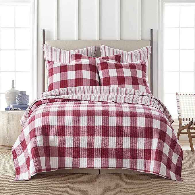 Levtex Home - Camden Quilt Set -King Quilt + Two King Pillow Shams - Buffalo Check in Red and Cre... | Amazon (US)