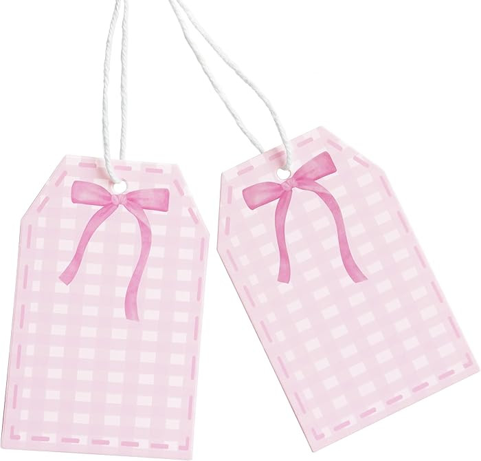 ASYEHJNR 100Pcs Coquette Pink Bow Gift Tags with String Pink Buffalo Plaid Large Gift Tag with 65... | Amazon (US)