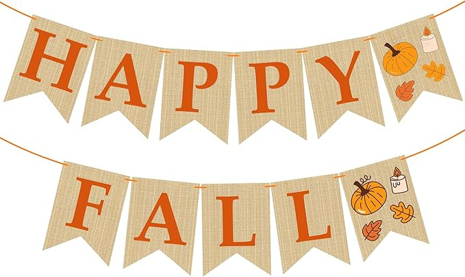 OHOME Fall Decorations for Home - Happy Autumn Pumpkin Banner for Indoor Outdoor | Maple Leaves G... | Amazon (US)