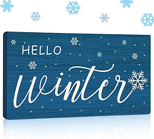 Hello Winter Wooden Snowflake Sign Rectangle Wall Hanging Plaque Bathroom Rustic Wooden Sign Vintage | Amazon (US)
