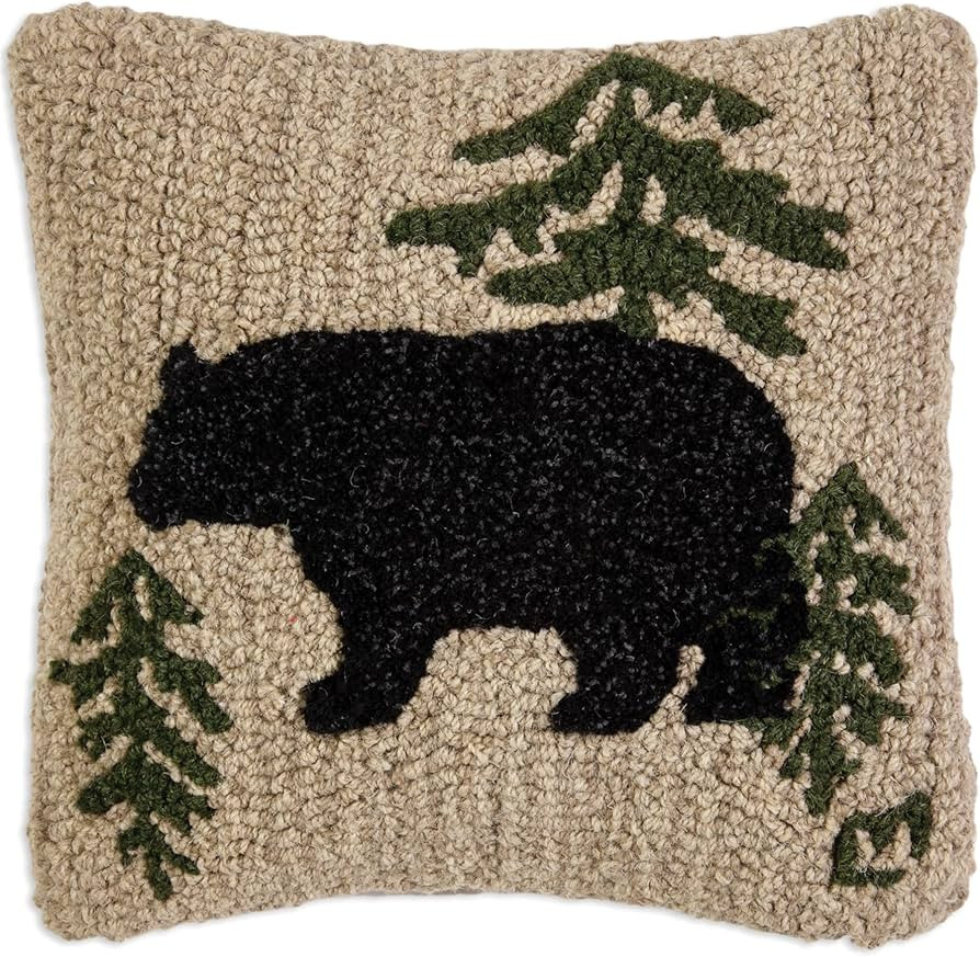 Artist-Designed Wandering Bear Hand-Hooked Wool Decorative Throw Pillow (14 in x 14 in) Bear-Them... | Amazon (US)