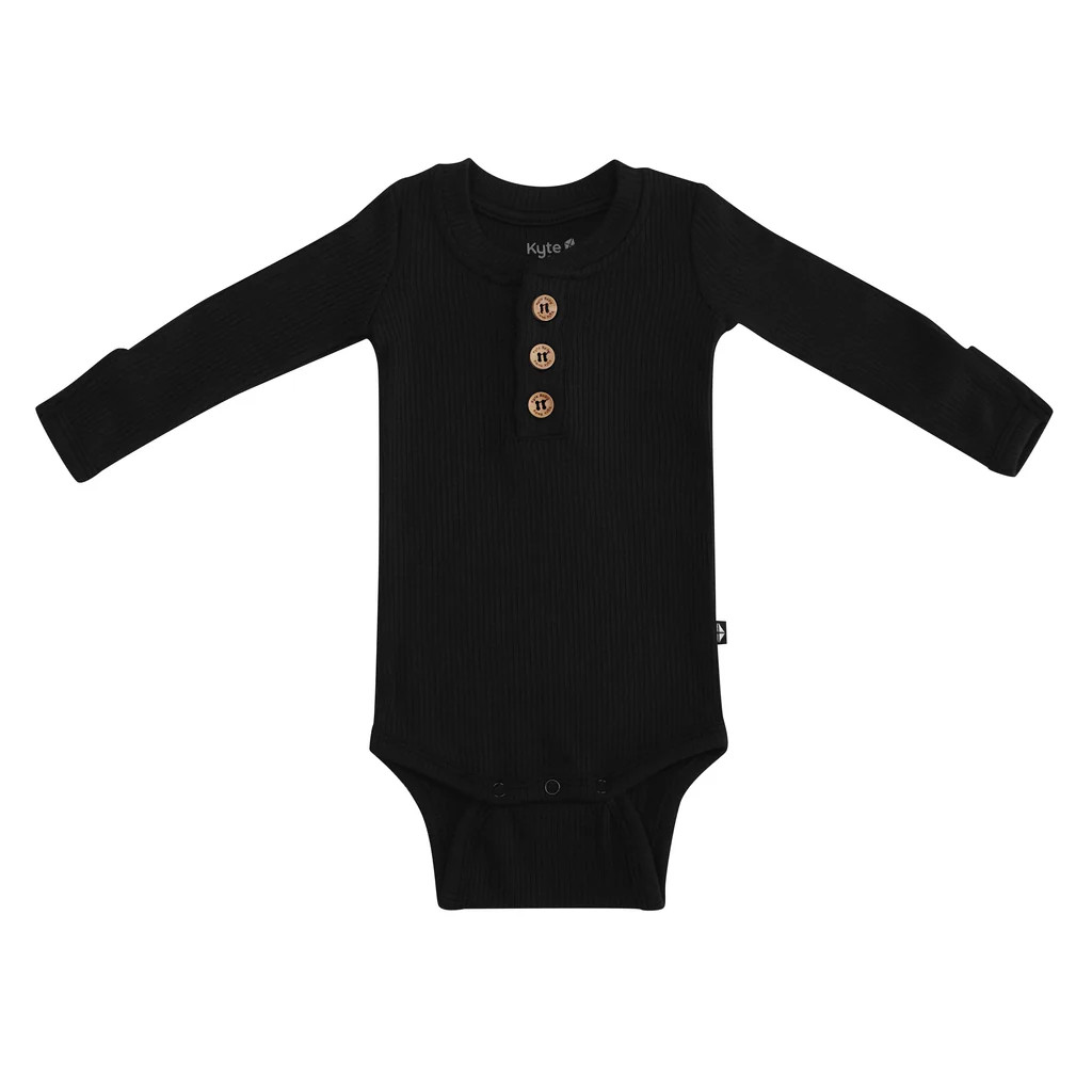 Ribbed Long Sleeve Henley Bodysuit in Midnight | Kyte BABY