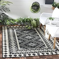 SAFAVIEH Veranda Collection 8' Square Black/Cream VER099 Boho Indoor/ Outdoor Non-Shedding Easy P... | Amazon (US)