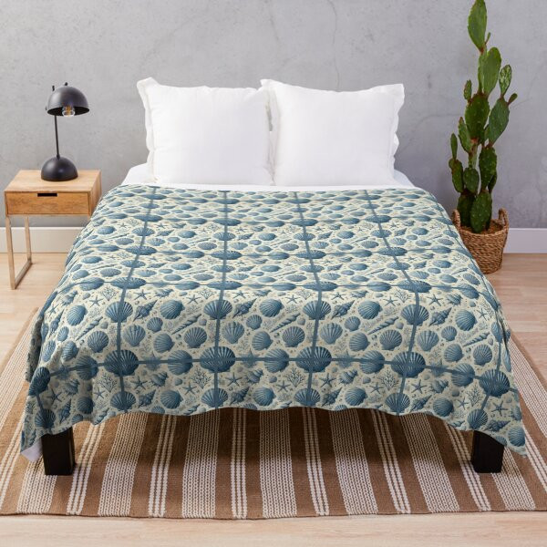 Blue Sea Shells Throw Blanket | Redbubble (US)