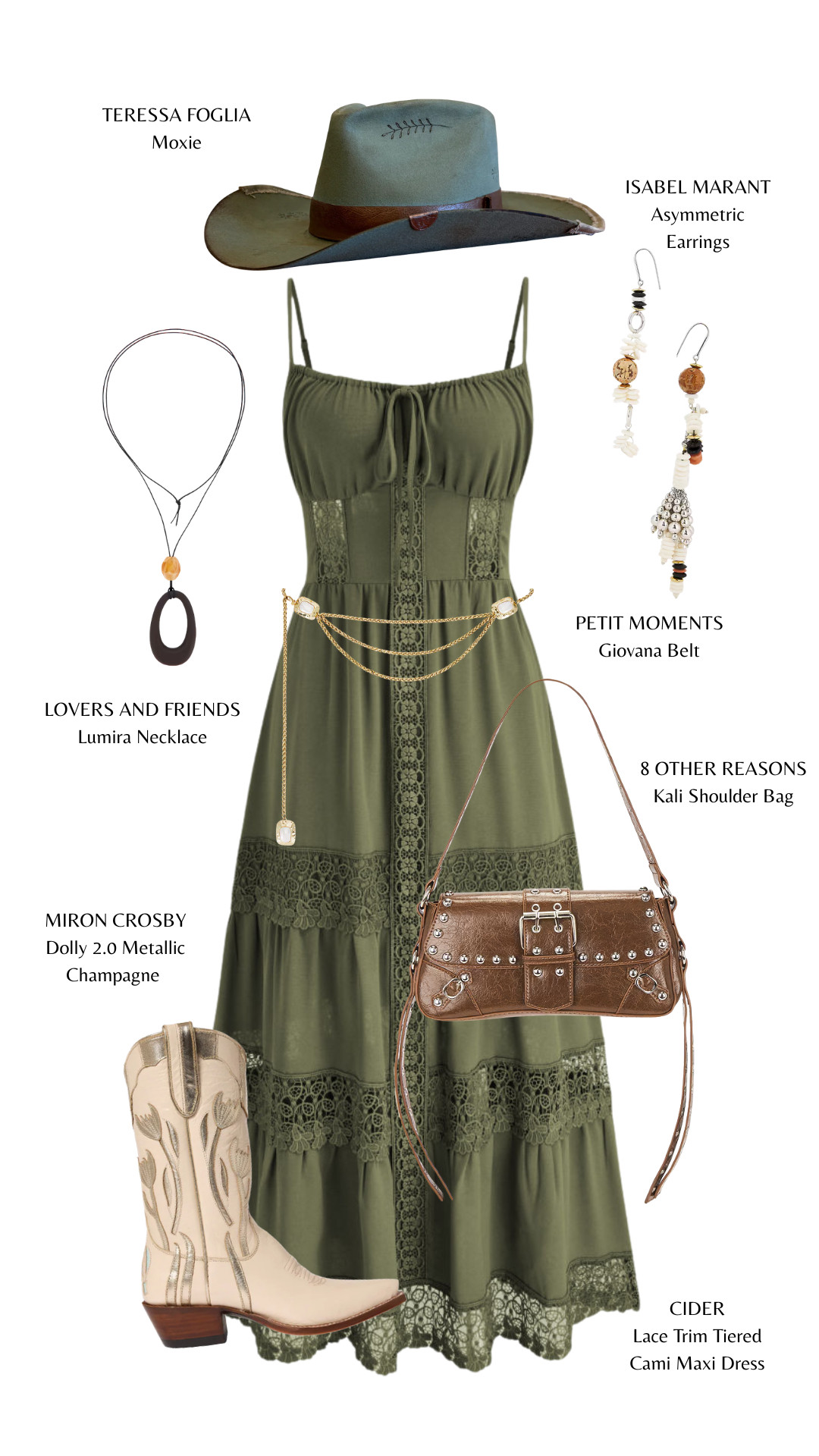 Earthy cowgirl energy with a soft, romantic edge—effortless and made for golden hour 🌿🤎✨

#CowgirlFestival #WesternBoho #OliveAesthetic #CowgirlCore #BohoWestern #FestivalOutfit #WesternStyle #CountryChic #EarthTones #WesternVibes #BohoStyle #SummerLooks #OOTD #StyleInspo
 

 #LTKFestival #LTKgrwm #LTKootd