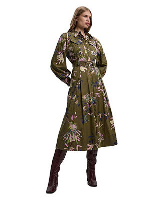 Women's Floral Cotton Sateen Midi Shirt Dress | Macy's
