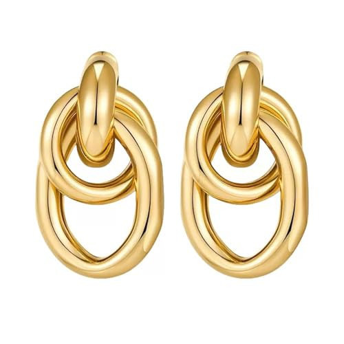 Chunky Gold Teardrop Hoop Earrings for Women, 14K Gold Plated Silver Post Statement Drop Earrings Trendy Fashion Jewelry Gifts (Large) | Amazon (US)