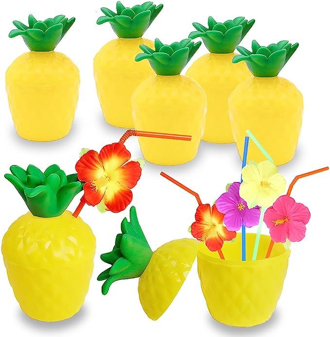 FUTUREPLUSX Pineapple Cups, 12PCS Plastic Pineapple Cups with Lids and Straws for Luau Summer Haw... | Amazon (US)