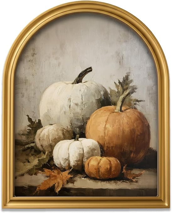TwoDays Vintage Fall Pumpkin Gold Arched Framed Wall Art, 11" x 13.8" | Autumn Thanksgiving & Fal... | Amazon (US)